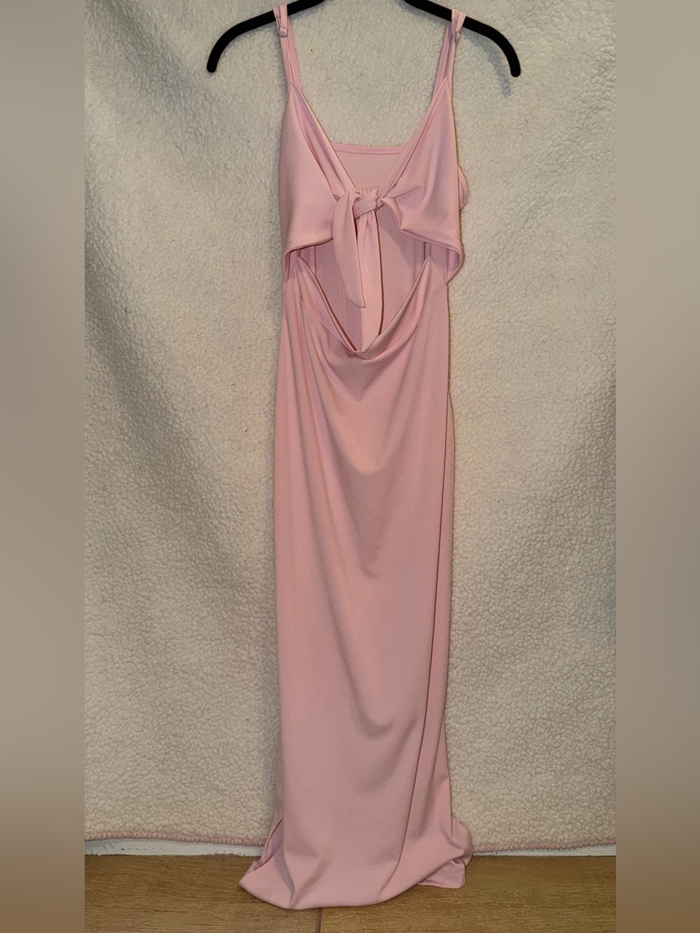 Lyaner Ribbed Tie Knot Cut Out Bodycon Maxi Dress